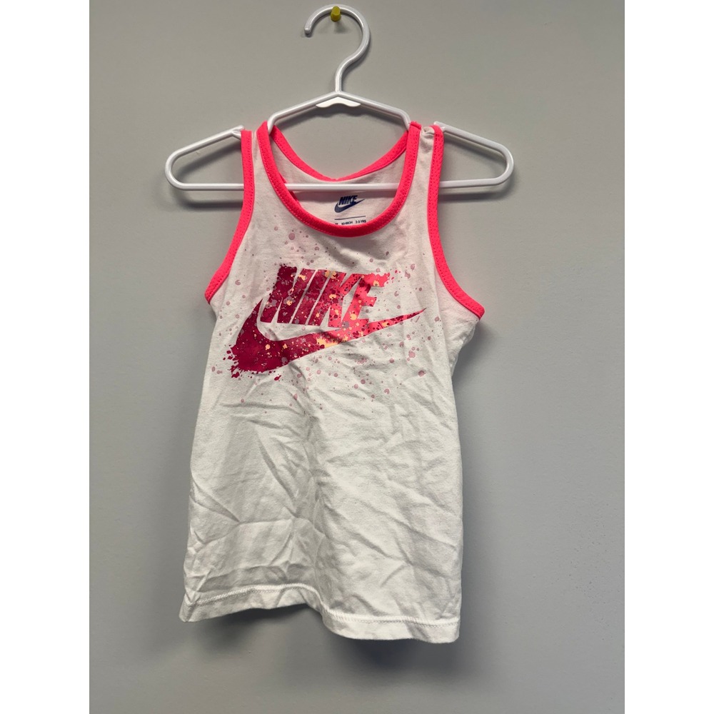 Nike Girls White Pink Splatter Graphic Logo Tank‎ Top 3T 90-96cm C206-A4F